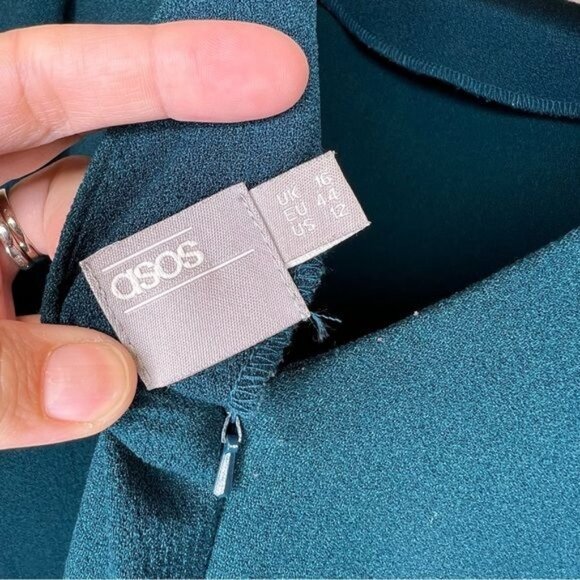 ASOS Teal Green Wiggle Midi Dress Size 12 Short Sleeves Front Slit - Picture 7 of 8